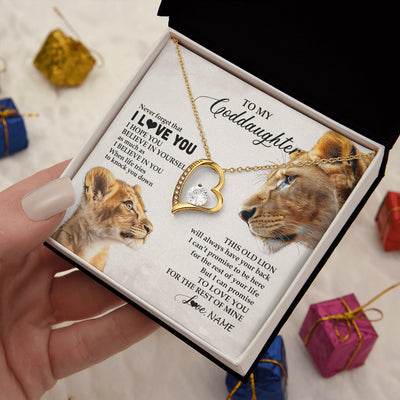 Forever Love Necklace 18K Yellow Gold Finish | 2 | Personalized To My Niece Necklace From Aunt Auntie Never Forget I Love You Lion Niece Birthday Graduation Christmas Customized Message Card | siriusteestore