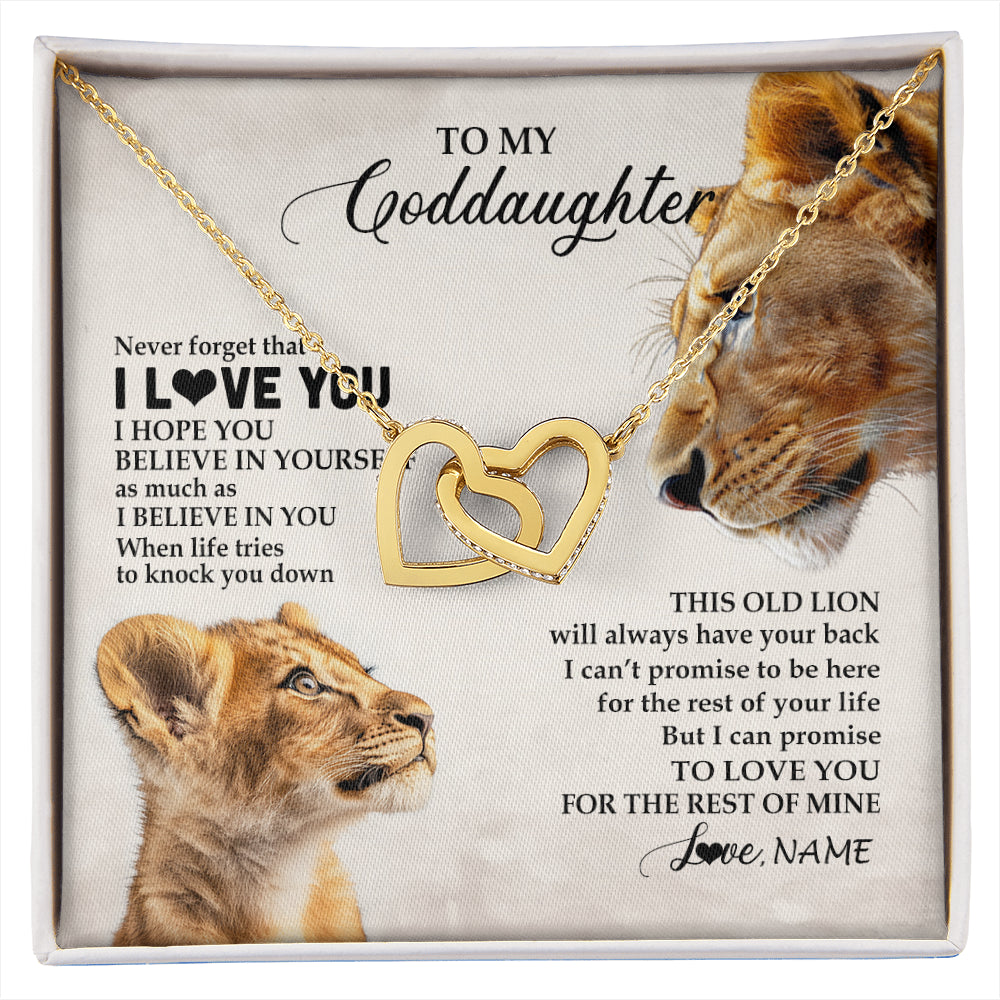 Interlocking Hearts Necklace 18K Yellow Gold Finish | 1 | Personalized To My Niece Necklace From Aunt Auntie Never Forget I Love You Lion Niece Birthday Graduation Christmas Customized Message Card | siriusteestore