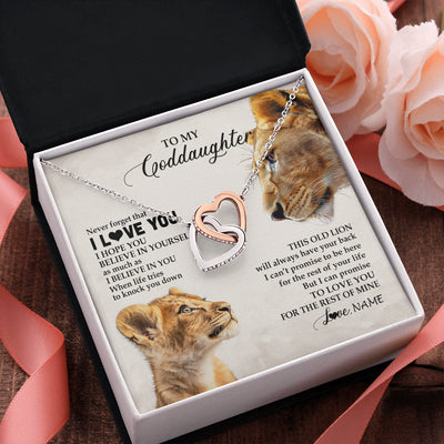 Interlocking Hearts Necklace Stainless Steel & Rose Gold Finish | 2 | Personalized To My Niece Necklace From Aunt Auntie Never Forget I Love You Lion Niece Birthday Graduation Christmas Customized Message Card | siriusteestore