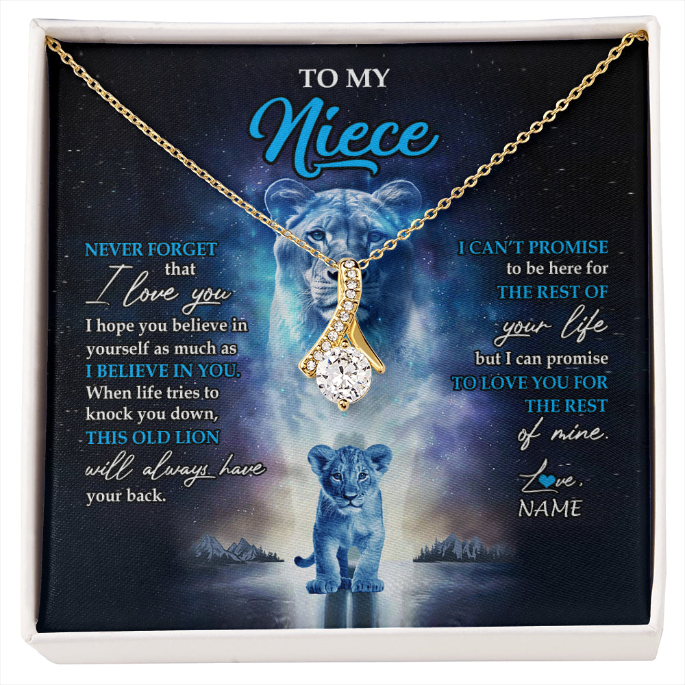 Alluring Beauty Necklace 18K Yellow Gold Finish | 1 | Personalized To My Niece Necklace From Aunt Auntie Never Forget I Love You Lion Niece Jewelry Birthday Graduation Christmas Customized Message Card | siriusteestore