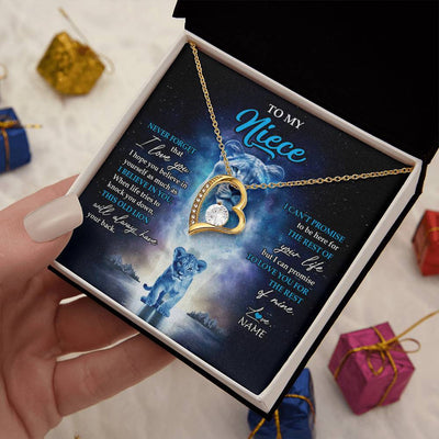 Forever Love Necklace 18K Yellow Gold Finish | 2 | Personalized To My Niece Necklace From Aunt Auntie Never Forget I Love You Lion Niece Jewelry Birthday Graduation Christmas Customized Message Card | siriusteestore