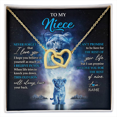 Interlocking Hearts Necklace 18K Yellow Gold Finish | 1 | Personalized To My Niece Necklace From Aunt Auntie Never Forget I Love You Lion Niece Jewelry Birthday Graduation Christmas Customized Message Card | siriusteestore