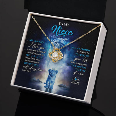 Love Knot Necklace 18K Yellow Gold Finish | 2 | Personalized To My Niece Necklace From Aunt Auntie Never Forget I Love You Lion Niece Jewelry Birthday Graduation Christmas Customized Message Card | siriusteestore
