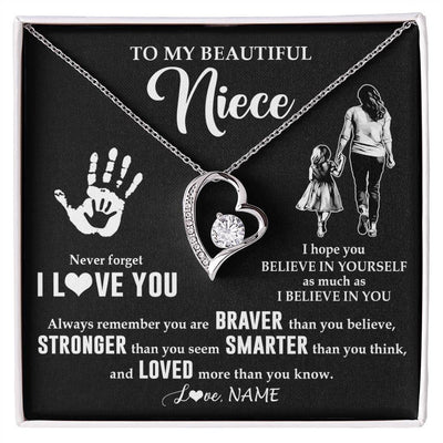 Forever Love Necklace 14K White Gold Finish | 1 | Personalized To My Niece Necklace From Aunt Auntie Never Forget I Love You Niece Birthday Gifts Christmas New Year Graduation Customized Gift Box Message Card | siriusteestore