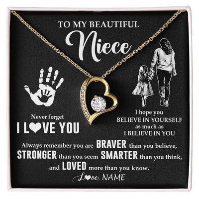 Forever Love Necklace 18K Yellow Gold Finish | 1 | Personalized To My Niece Necklace From Aunt Auntie Never Forget I Love You Niece Birthday Gifts Christmas New Year Graduation Customized Gift Box Message Card | siriusteestore