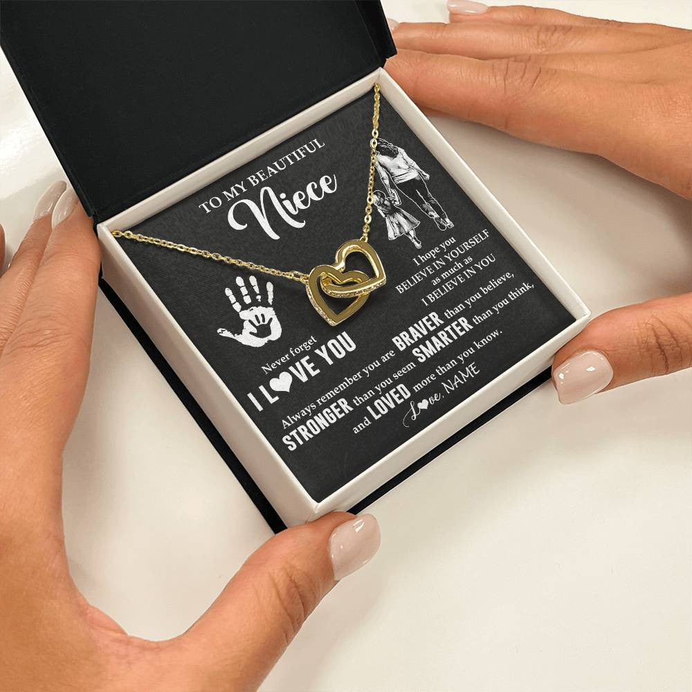 Interlocking Hearts Necklace 18K Yellow Gold Finish | 2 | Personalized To My Niece Necklace From Aunt Auntie Never Forget I Love You Niece Birthday Gifts Christmas New Year Graduation Customized Gift Box Message Card | siriusteestore