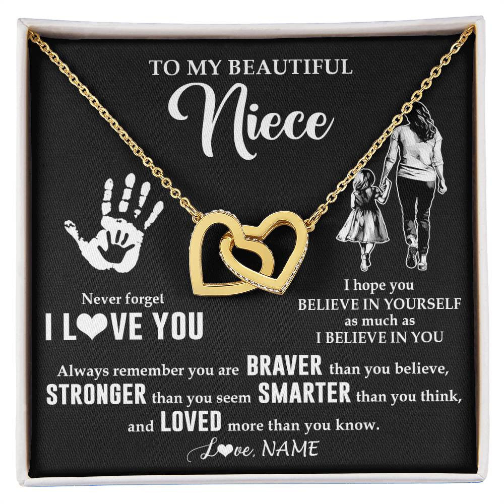 Interlocking Hearts Necklace 18K Yellow Gold Finish | 1 | Personalized To My Niece Necklace From Aunt Auntie Never Forget I Love You Niece Birthday Gifts Christmas New Year Graduation Customized Gift Box Message Card | siriusteestore