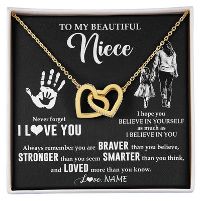 Interlocking Hearts Necklace 18K Yellow Gold Finish | 1 | Personalized To My Niece Necklace From Aunt Auntie Never Forget I Love You Niece Birthday Gifts Christmas New Year Graduation Customized Gift Box Message Card | siriusteestore