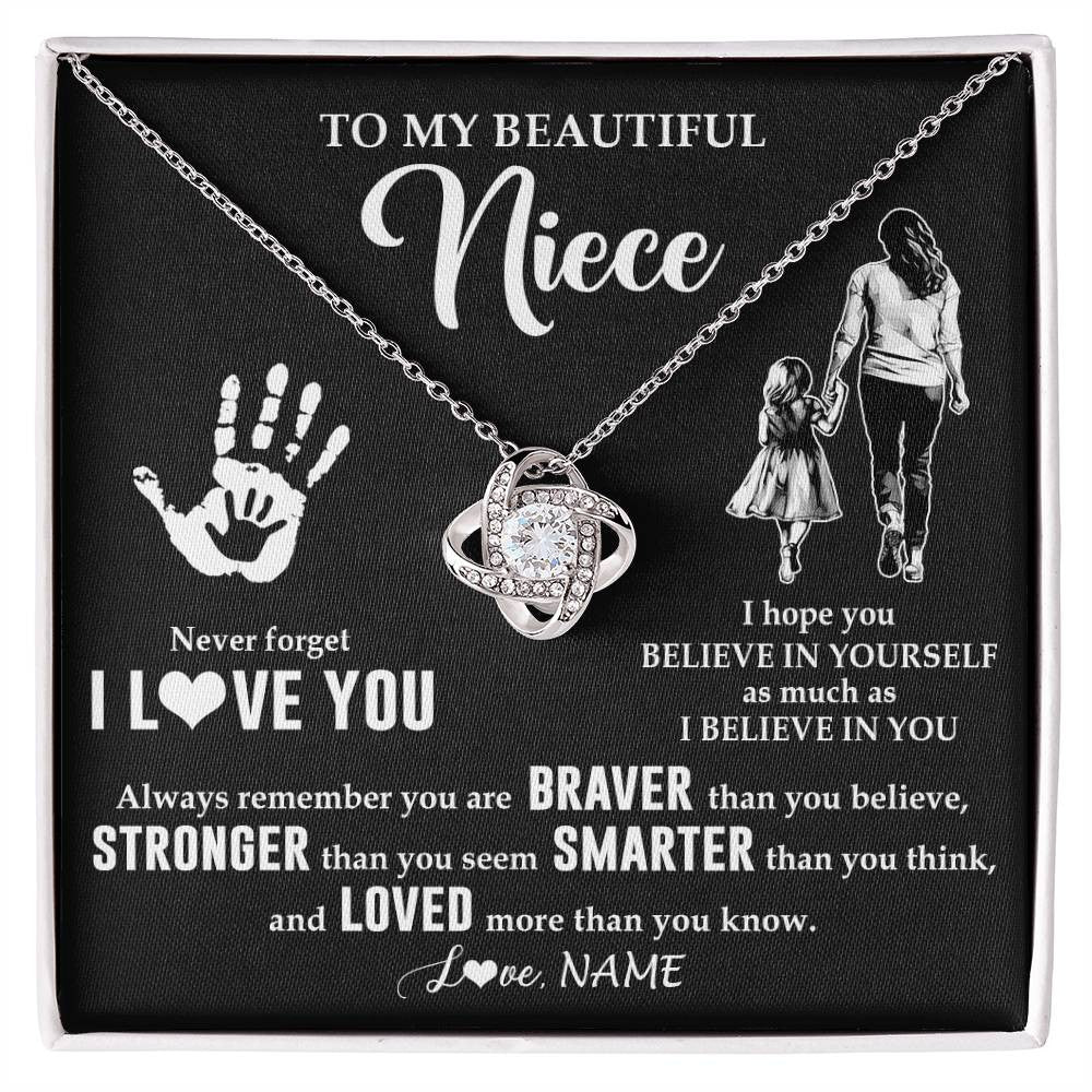 Love Knot Necklace 14K White Gold Finish | 1 | Personalized To My Niece Necklace From Aunt Auntie Never Forget I Love You Niece Birthday Gifts Christmas New Year Graduation Customized Gift Box Message Card | siriusteestore