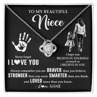 Love Knot Necklace 14K White Gold Finish | 1 | Personalized To My Niece Necklace From Aunt Auntie Never Forget I Love You Niece Birthday Gifts Christmas New Year Graduation Customized Gift Box Message Card | siriusteestore