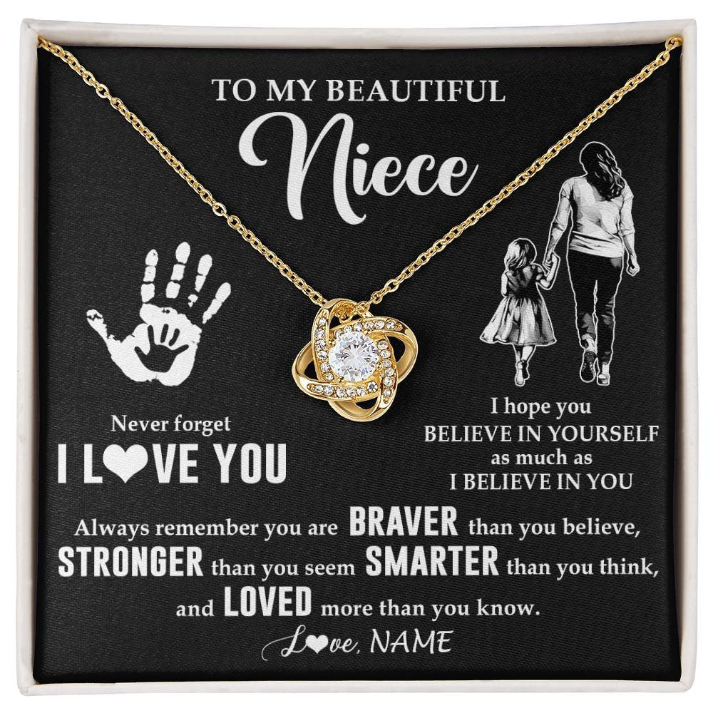 Love Knot Necklace 18K Yellow Gold Finish | 1 | Personalized To My Niece Necklace From Aunt Auntie Never Forget I Love You Niece Birthday Gifts Christmas New Year Graduation Customized Gift Box Message Card | siriusteestore