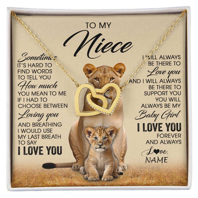 Interlocking Hearts Necklace 18K Yellow Gold Finish | 1 | Personalized To My Niece Necklace From Aunt Auntie Sometimes It's Hard Lion Niece Gift Birthday Jewelry Graduation Christmas Customized Gift Box Message Card | siriusteestore