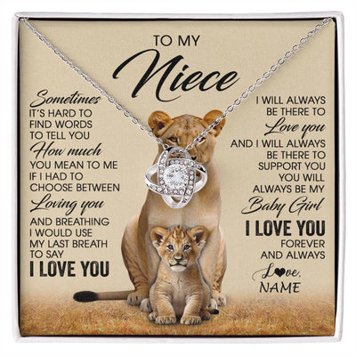 Love Knot Necklace 14K White Gold Finish | 1 | Personalized To My Niece Necklace From Aunt Auntie Sometimes It's Hard Lion Niece Gift Birthday Jewelry Graduation Christmas Customized Gift Box Message Card | siriusteestore