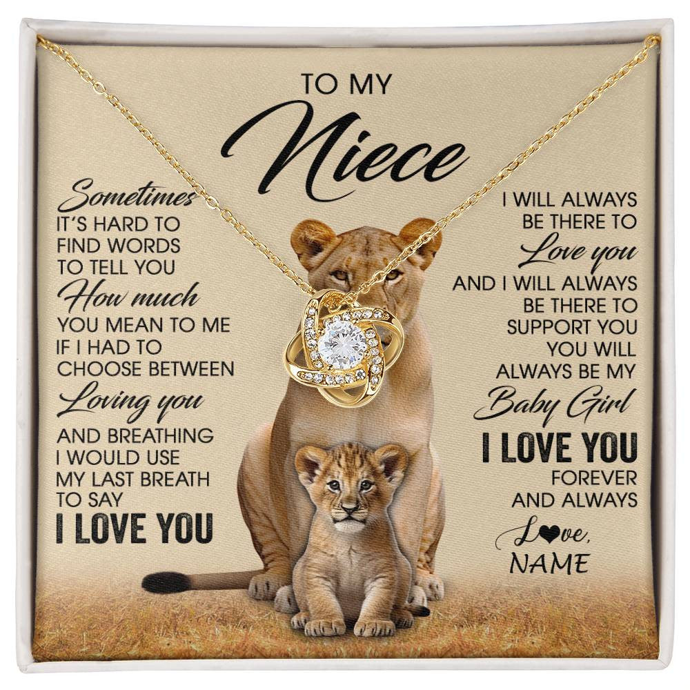 Love Knot Necklace 18K Yellow Gold Finish | 1 | Personalized To My Niece Necklace From Aunt Auntie Sometimes It's Hard Lion Niece Gift Birthday Jewelry Graduation Christmas Customized Gift Box Message Card | siriusteestore