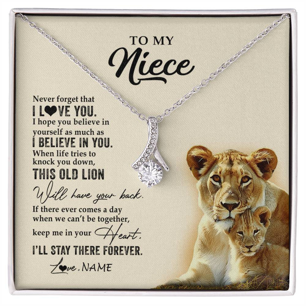 Alluring Beauty Necklace 14K White Gold Finish | 1 | Personalized To My Niece Necklace From Aunt Auntie This Old Lion Never Forget I Love You Niece Jewelry Birthday Christmas Customized Gift Box Message Card | siriusteestore