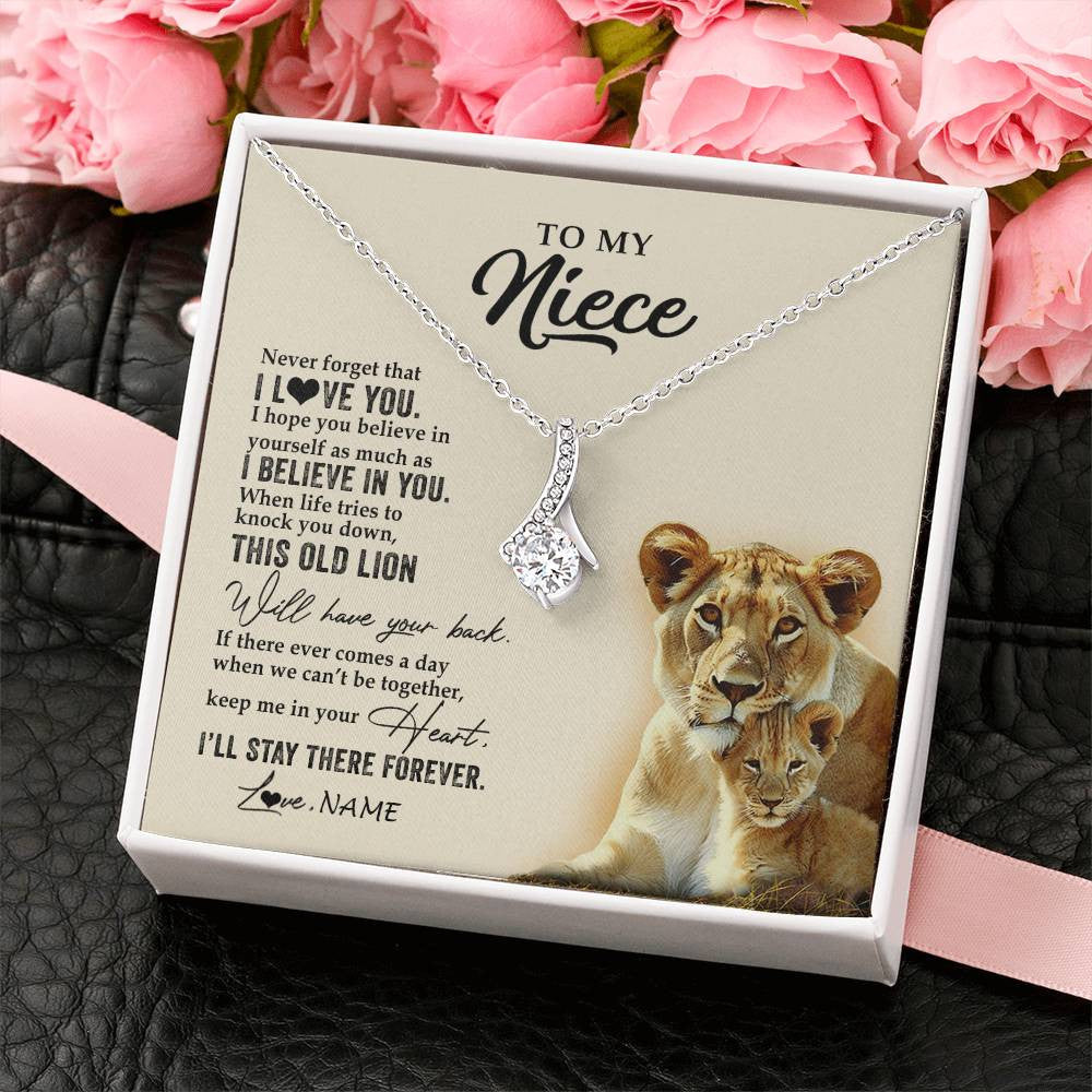 Alluring Beauty Necklace 14K White Gold Finish | 2 | Personalized To My Niece Necklace From Aunt Auntie This Old Lion Never Forget I Love You Niece Jewelry Birthday Christmas Customized Gift Box Message Card | siriusteestore