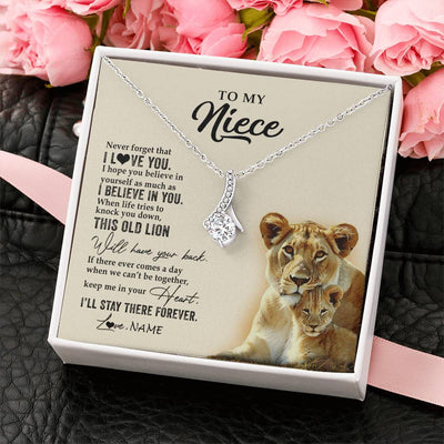 Alluring Beauty Necklace 14K White Gold Finish | 2 | Personalized To My Niece Necklace From Aunt Auntie This Old Lion Never Forget I Love You Niece Jewelry Birthday Christmas Customized Gift Box Message Card | siriusteestore