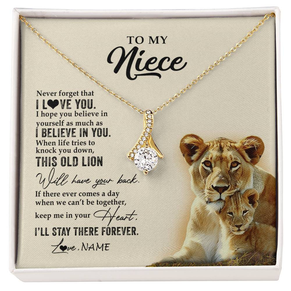 Alluring Beauty Necklace 18K Yellow Gold Finish | 1 | Personalized To My Niece Necklace From Aunt Auntie This Old Lion Never Forget I Love You Niece Jewelry Birthday Christmas Customized Gift Box Message Card | siriusteestore