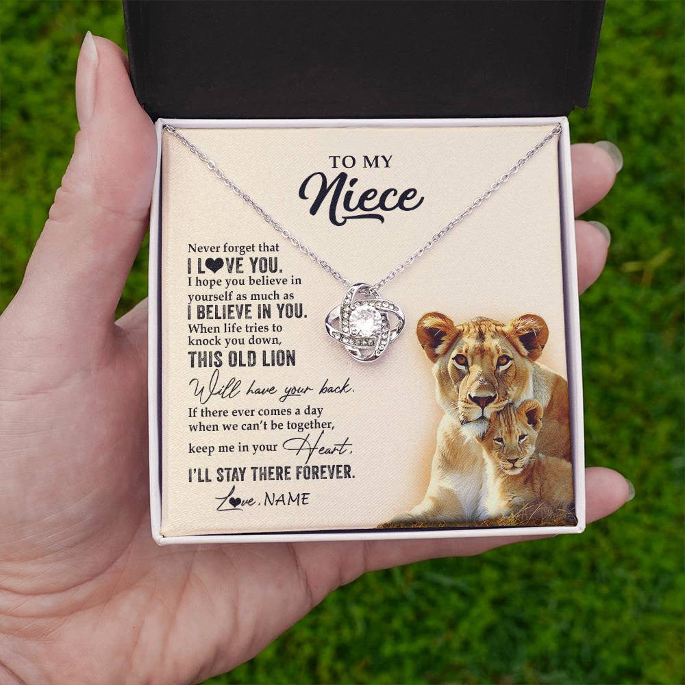 Love Knot Necklace 14K White Gold Finish | 2 | Personalized To My Niece Necklace From Aunt Auntie This Old Lion Never Forget I Love You Niece Jewelry Birthday Christmas Customized Gift Box Message Card | siriusteestore