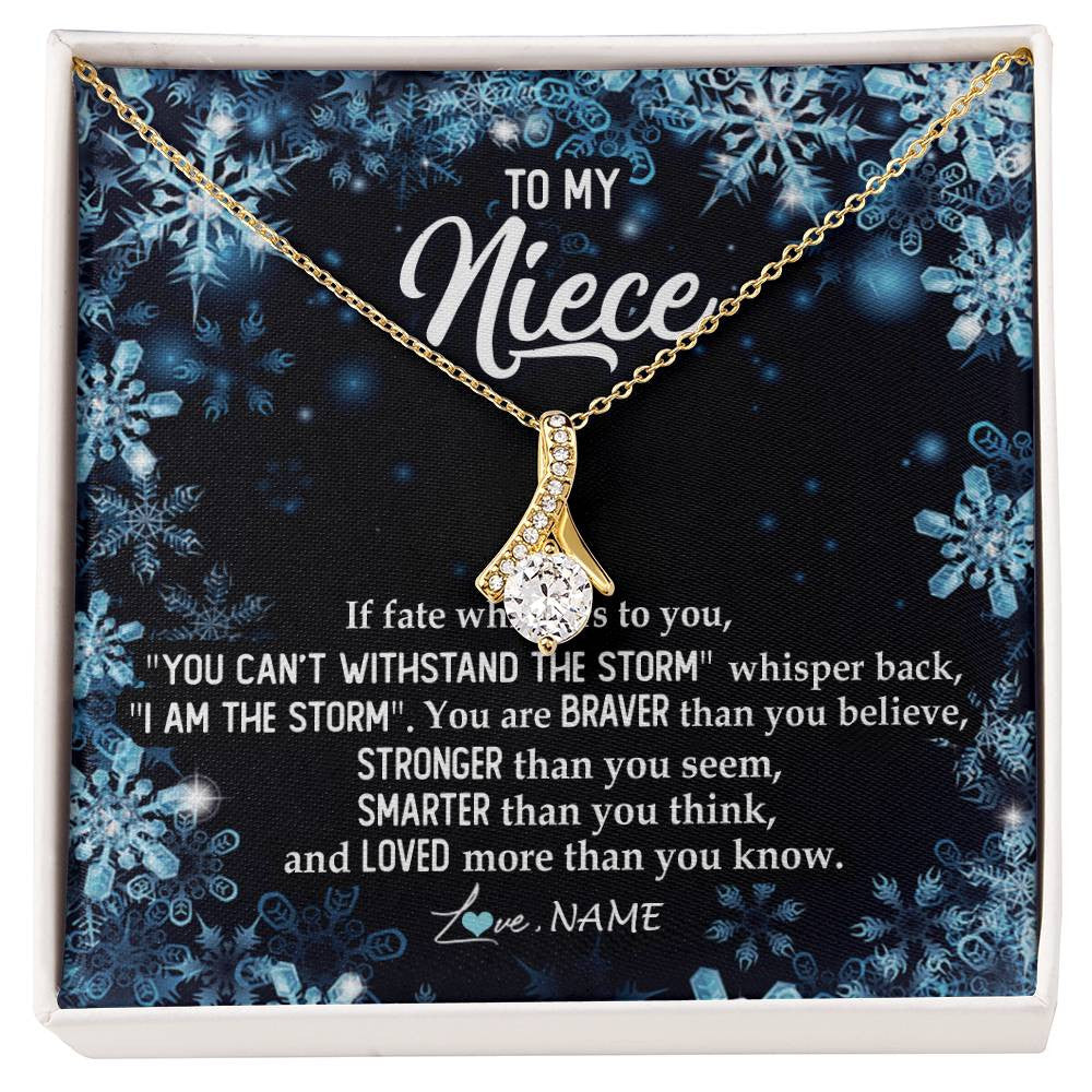 Alluring Beauty Necklace 18K Yellow Gold Finish | Personalized To My Niece Necklace From Aunt Auntie Uncle Auntie Whisper Back I Am The Storm Niece Pendant Jewelry Birthday Christmas Customized Message Card | siriusteestore
