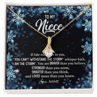 Alluring Beauty Necklace 18K Yellow Gold Finish | Personalized To My Niece Necklace From Aunt Auntie Uncle Auntie Whisper Back I Am The Storm Niece Pendant Jewelry Birthday Christmas Customized Message Card | siriusteestore