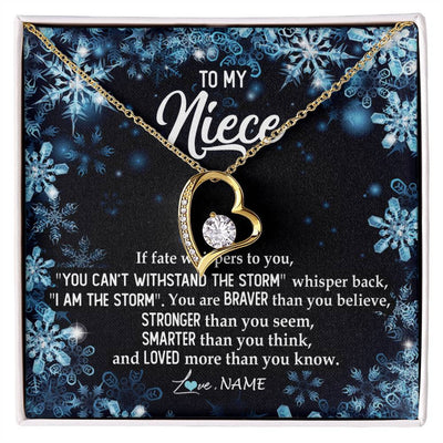 Forever Love Necklace 18K Yellow Gold Finish | Personalized To My Niece Necklace From Aunt Auntie Uncle Auntie Whisper Back I Am The Storm Niece Pendant Jewelry Birthday Christmas Customized Message Card | siriusteestore
