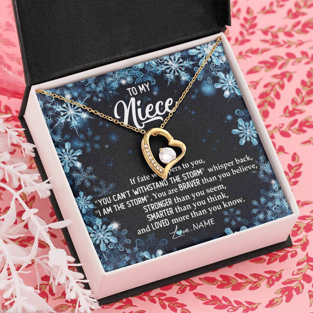 Forever Love Necklace 18K Yellow Gold Finish | Personalized To My Niece Necklace From Aunt Auntie Uncle Auntie Whisper Back I Am The Storm Niece Pendant Jewelry Birthday Christmas Customized Message Card | siriusteestore