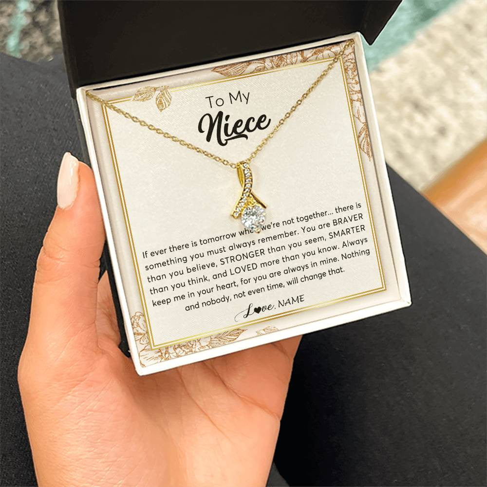 Alluring Beauty Necklace 18K Yellow Gold Finish | Personalized To My Niece Necklace From Aunt Auntie Uncle Braver Stronger Smarter Loved Niece Jewelry Birthday Christmas Customized Gift Box Message Card | siriusteestore