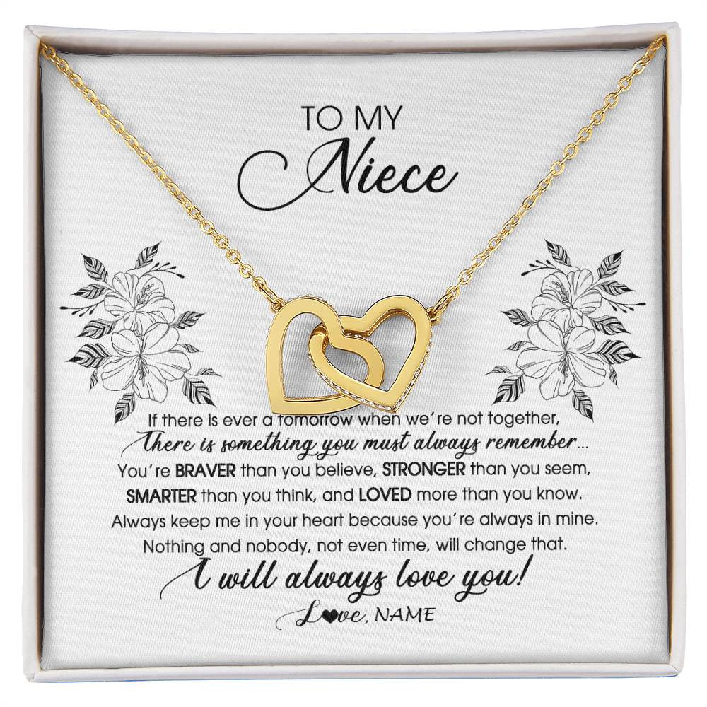 Interlocking Hearts Necklace 18K Yellow Gold Finish | Personalized To My Niece Necklace From Aunt Auntie Uncle Not Even Time Floral Niece Birthday Graduation Christmas Customized Message Card | siriusteestore