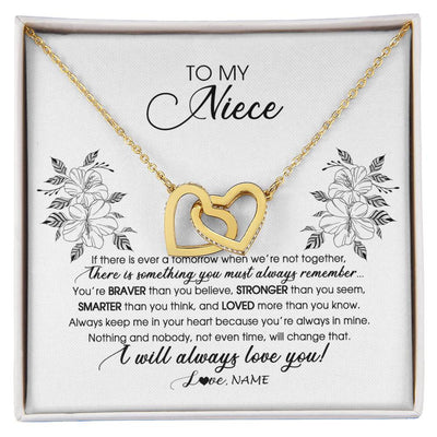 Interlocking Hearts Necklace 18K Yellow Gold Finish | Personalized To My Niece Necklace From Aunt Auntie Uncle Not Even Time Floral Niece Birthday Graduation Christmas Customized Message Card | siriusteestore