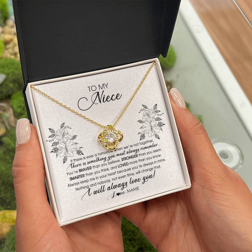 Love Knot Necklace 18K Yellow Gold Finish | Personalized To My Niece Necklace From Aunt Auntie Uncle Not Even Time Floral Niece Birthday Graduation Christmas Customized Message Card | siriusteestore