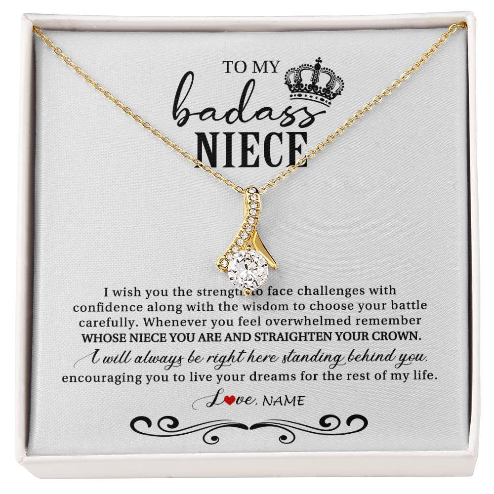 Alluring Beauty Necklace 18K Yellow Gold Finish | Personalized To My Niece Necklace From Aunt Auntie Uncle Wish You The Strength Niece Birthday Christmas Graduation Jewelry Customized Gift Box Message Card | siriusteestore