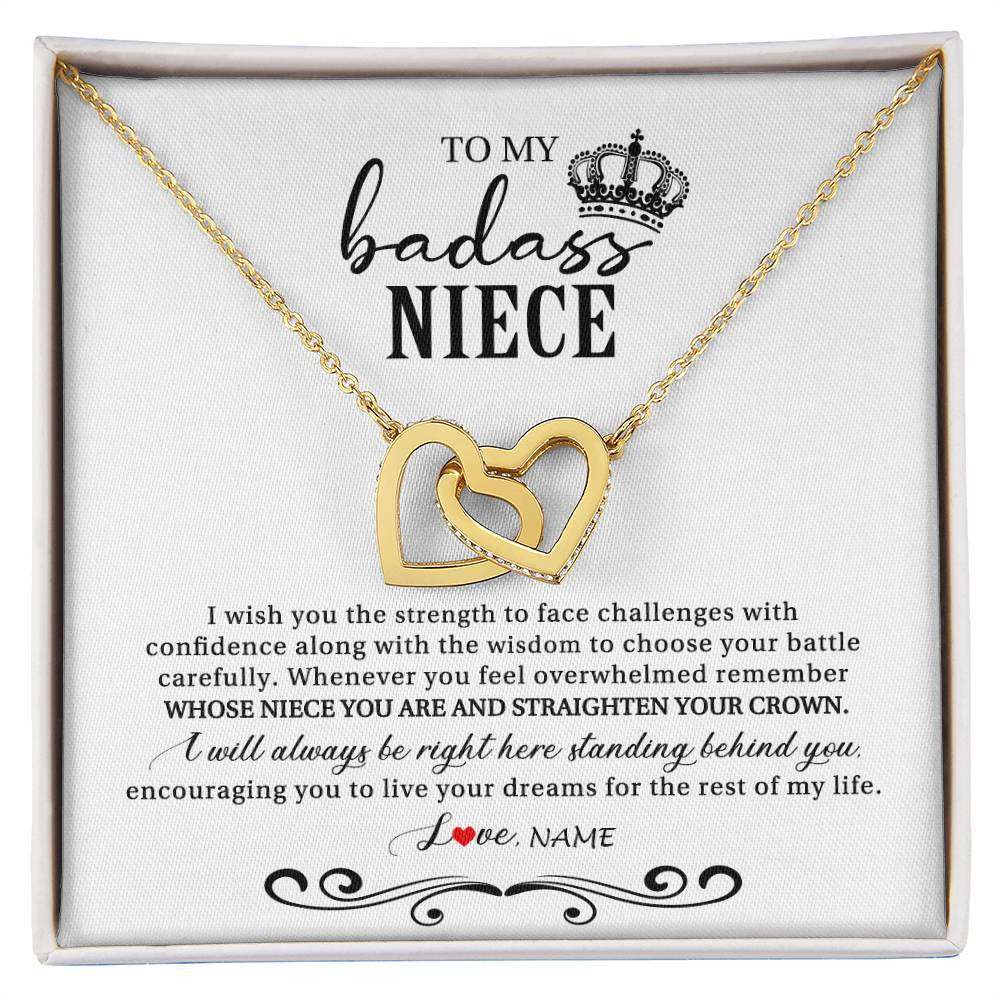 Interlocking Hearts Necklace 18K Yellow Gold Finish | Personalized To My Niece Necklace From Aunt Auntie Uncle Wish You The Strength Niece Birthday Christmas Graduation Jewelry Customized Gift Box Message Card | siriusteestore