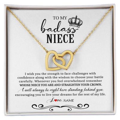 Interlocking Hearts Necklace 18K Yellow Gold Finish | Personalized To My Niece Necklace From Aunt Auntie Uncle Wish You The Strength Niece Birthday Christmas Graduation Jewelry Customized Gift Box Message Card | siriusteestore