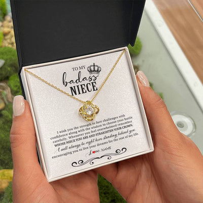 Love Knot Necklace 18K Yellow Gold Finish | Personalized To My Niece Necklace From Aunt Auntie Uncle Wish You The Strength Niece Birthday Christmas Graduation Jewelry Customized Gift Box Message Card | siriusteestore