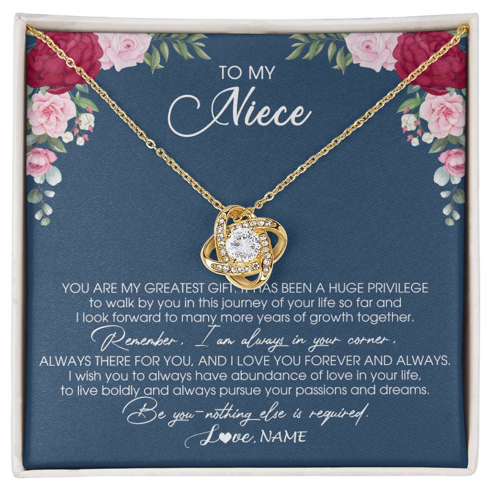 Love Knot Necklace 18K Yellow Gold Finish | Personalized To My Niece Necklace From Aunt Auntie Uncle You Are My Greatest Gift Niece Birthday Christmas Customized Jewelry Gift Box Message Card | siriusteestore