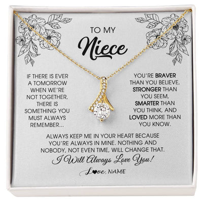 Alluring Beauty Necklace 18K Yellow Gold Finish | Personalized To My Niece Necklace From Aunt Auntie Uncle You're Braver Stronger Smarter Niece Birthday Christmas Customized Jewelry Gift Box Message Card | siriusteestore