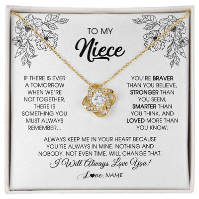 Love Knot Necklace 18K Yellow Gold Finish | Personalized To My Niece Necklace From Aunt Auntie Uncle You're Braver Stronger Smarter Niece Birthday Christmas Customized Jewelry Gift Box Message Card | siriusteestore
