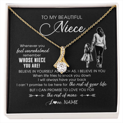 Alluring Beauty Necklace 18K Yellow Gold Finish | 1 | Personalized To My Niece Necklace From Aunt Auntie Whenever You Feel Overwhelmed Niece Pendant Jewelry Birthday Christmas Customized Message Card | siriusteestore