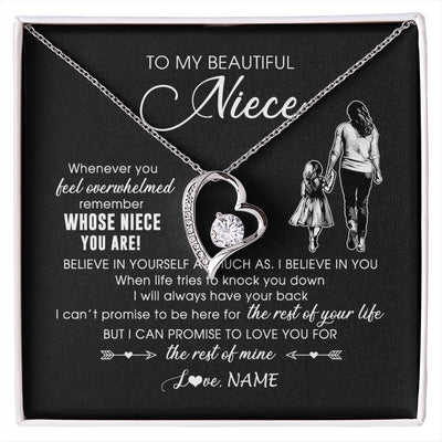 Forever Love Necklace 14K White Gold Finish | 1 | Personalized To My Niece Necklace From Aunt Auntie Whenever You Feel Overwhelmed Niece Pendant Jewelry Birthday Christmas Customized Message Card | siriusteestore