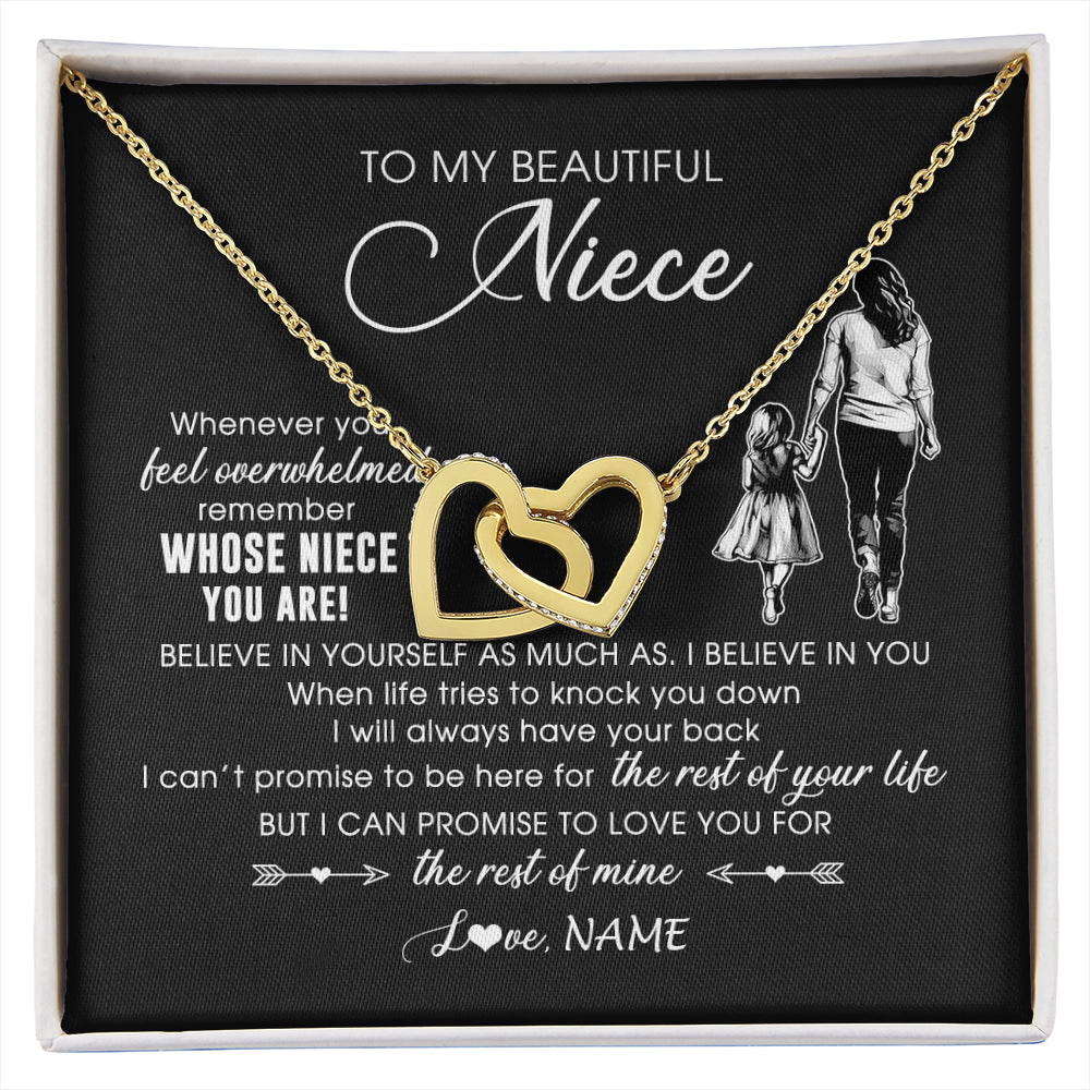 Interlocking Hearts Necklace 18K Yellow Gold Finish | 1 | Personalized To My Niece Necklace From Aunt Auntie Whenever You Feel Overwhelmed Niece Pendant Jewelry Birthday Christmas Customized Message Card | siriusteestore