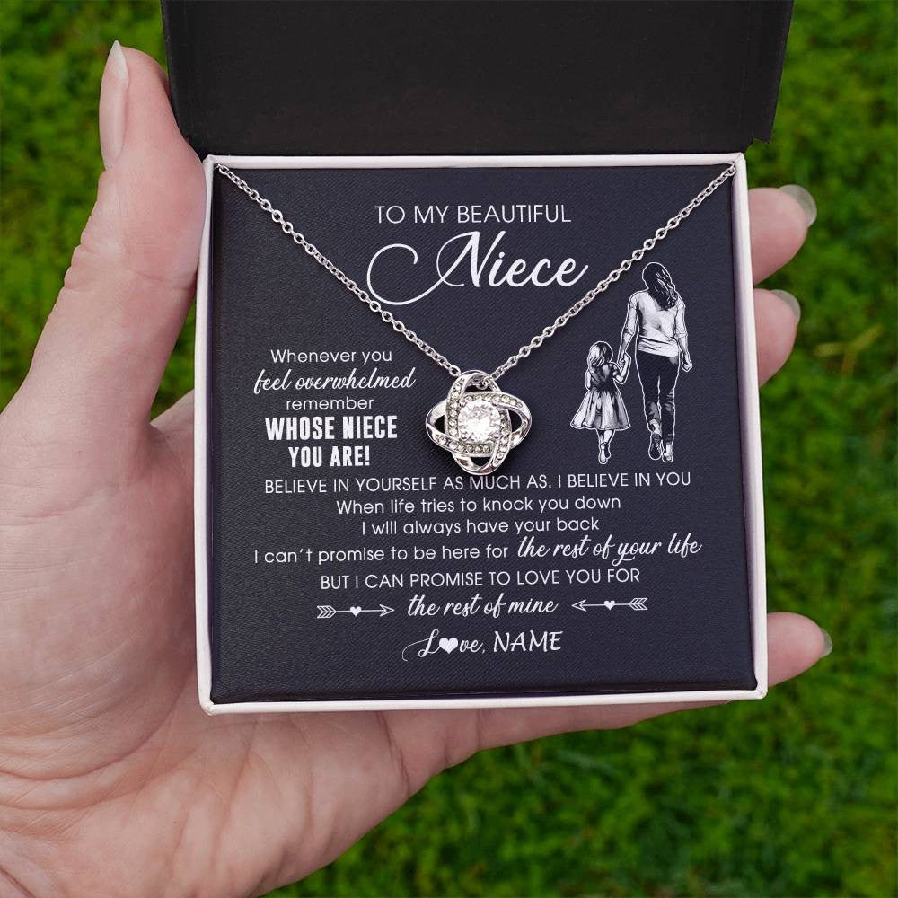Love Knot Necklace 14K White Gold Finish | 2 | Personalized To My Niece Necklace From Aunt Auntie Whenever You Feel Overwhelmed Niece Pendant Jewelry Birthday Christmas Customized Message Card | siriusteestore
