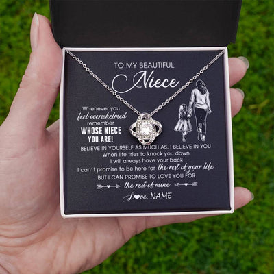 Love Knot Necklace 14K White Gold Finish | 2 | Personalized To My Niece Necklace From Aunt Auntie Whenever You Feel Overwhelmed Niece Pendant Jewelry Birthday Christmas Customized Message Card | siriusteestore