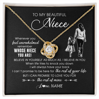 Love Knot Necklace 18K Yellow Gold Finish | 1 | Personalized To My Niece Necklace From Aunt Auntie Whenever You Feel Overwhelmed Niece Pendant Jewelry Birthday Christmas Customized Message Card | siriusteestore