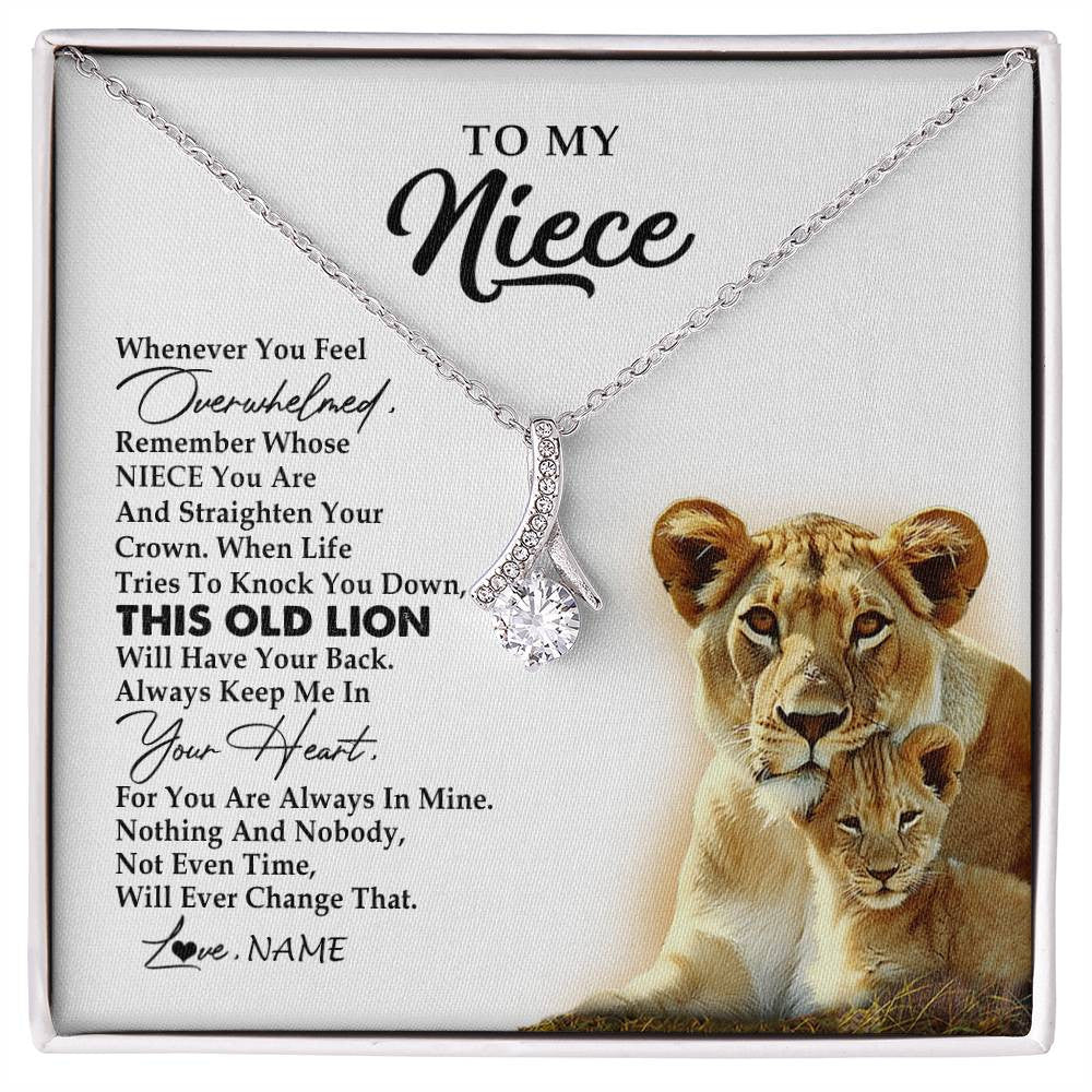 Alluring Beauty Necklace 14K White Gold Finish | 1 | Personalized To My Niece Necklace From Aunt Auntie Whenever You Fell Overwhelmed Lion Niece Birthday Graduation Christmas Customized Gift Box Message Card | siriusteestore