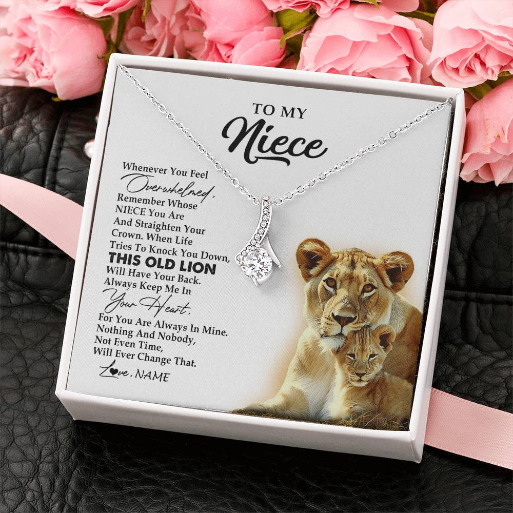 Alluring Beauty Necklace 14K White Gold Finish | 2 | Personalized To My Niece Necklace From Aunt Auntie Whenever You Fell Overwhelmed Lion Niece Birthday Graduation Christmas Customized Gift Box Message Card | siriusteestore