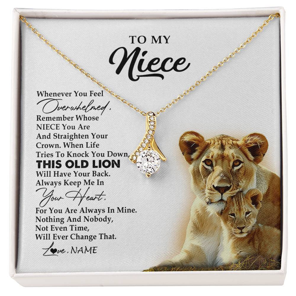Alluring Beauty Necklace 18K Yellow Gold Finish | 1 | Personalized To My Niece Necklace From Aunt Auntie Whenever You Fell Overwhelmed Lion Niece Birthday Graduation Christmas Customized Gift Box Message Card | siriusteestore