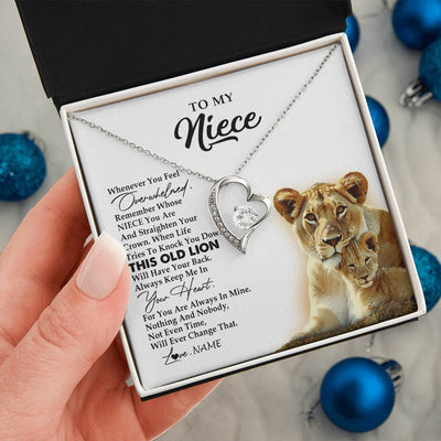 Forever Love Necklace 14K White Gold Finish | 2 | Personalized To My Niece Necklace From Aunt Auntie Whenever You Fell Overwhelmed Lion Niece Birthday Graduation Christmas Customized Gift Box Message Card | siriusteestore
