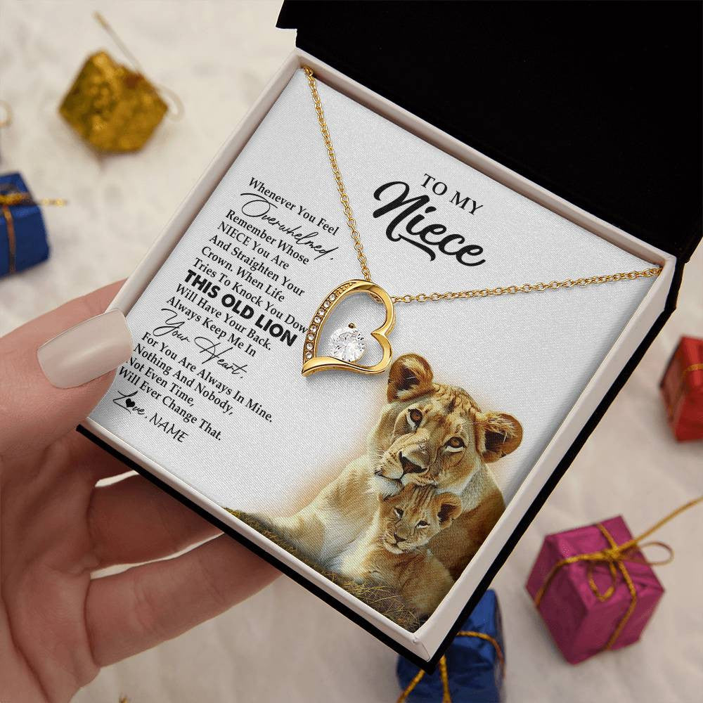 Forever Love Necklace 18K Yellow Gold Finish | 2 | Personalized To My Niece Necklace From Aunt Auntie Whenever You Fell Overwhelmed Lion Niece Birthday Graduation Christmas Customized Gift Box Message Card | siriusteestore