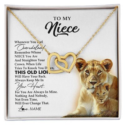 Interlocking Hearts Necklace 18K Yellow Gold Finish | 1 | Personalized To My Niece Necklace From Aunt Auntie Whenever You Fell Overwhelmed Lion Niece Birthday Graduation Christmas Customized Gift Box Message Card | siriusteestore